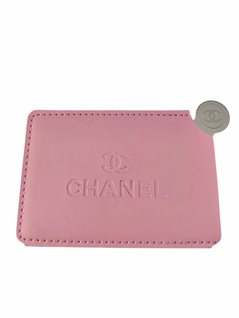 CHANEL Beauty VIP Gift Pink Card Holder Sleeve Silver Pocket Mirror With Box - Picture 2 of 11